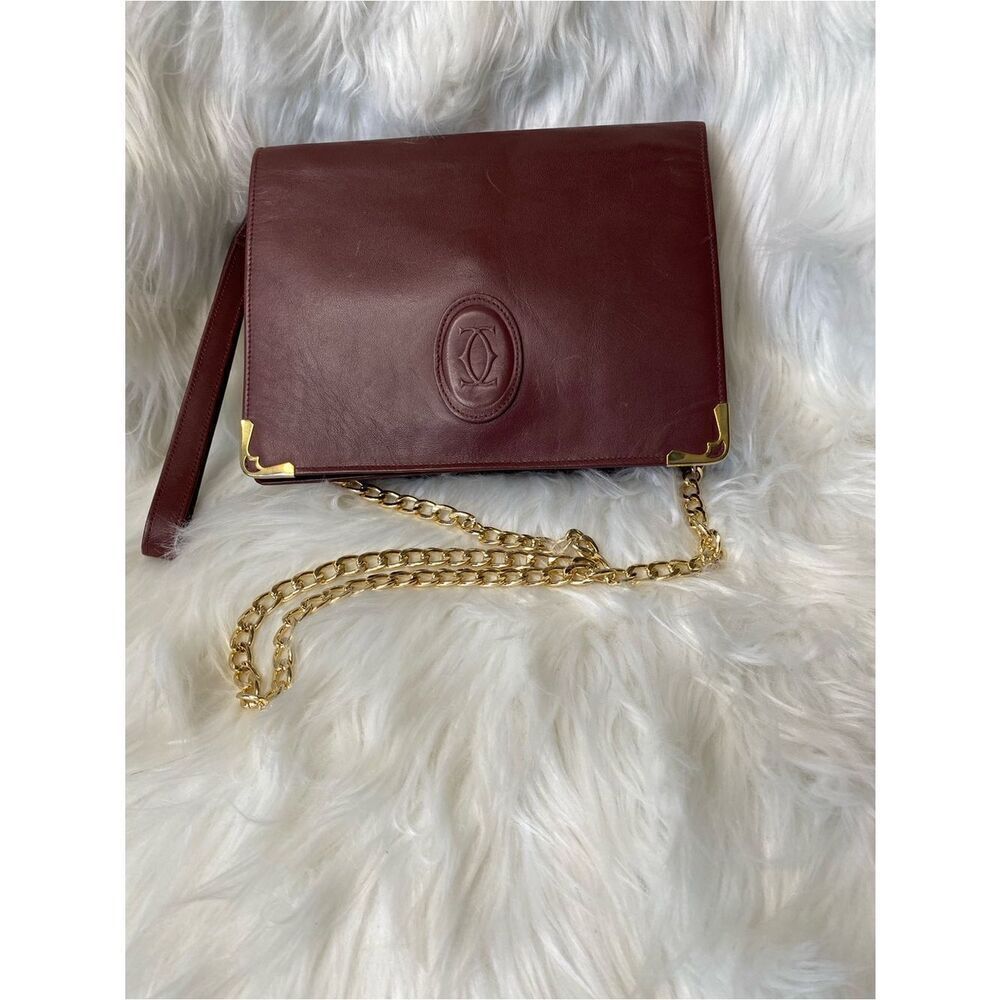 🛍️ Cartier Authentic Vintage Must de Cartier 21 Bordeaux leather Clutch/Bag